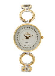 Mon Grandeur Analog Watch for Women with Metal Band, Water Resistant, HG3810L2T, Silver/Gold-White