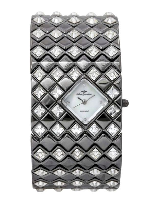 

Mon Grandeur Analog Watch for Women with Stainless Steel Band, Water Resistant and Crystal Studded, GB-2396, Grey-White