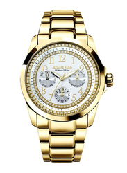 Jacques Farel Analog Watch for Women with Stainless Steel Band, Water Resistant and Chronograph, AOL8133, Gold-White