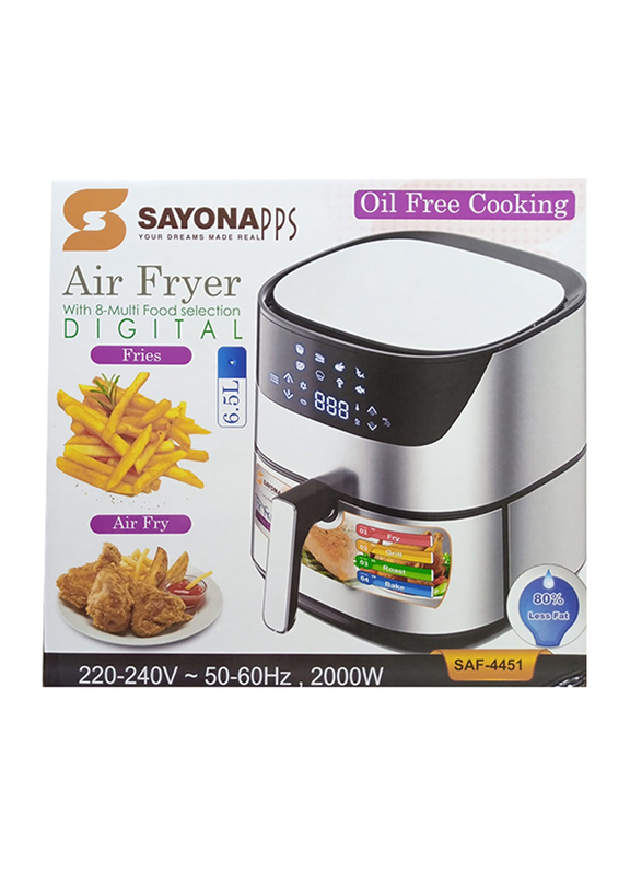 

Sayona 6.5L Air Fryer with 8 Multi Food Selection, 2000W, SAF-4451, Silver/Black