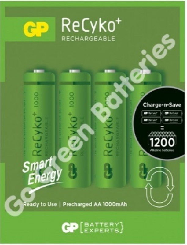

Recyko 4-Piece GP AA NiMH Rechargeable Batteries, 1000mAH, Green