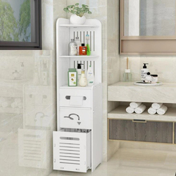 Wood Freestanding Corner Bathroom Cabinet Organizer for Storage, White