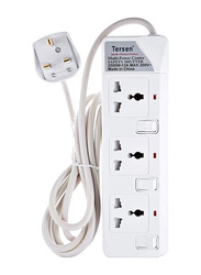 Tersen 3 Outlets Power Extension Cord Strips, 3 Meter Wire, White