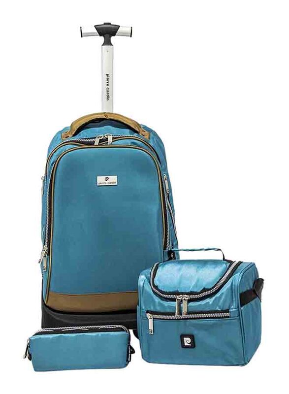 

Pierre Cardin New Collection of School Bag Trolley, Lunch Bag & Pencil Case with 2 Big Wheels, Blue