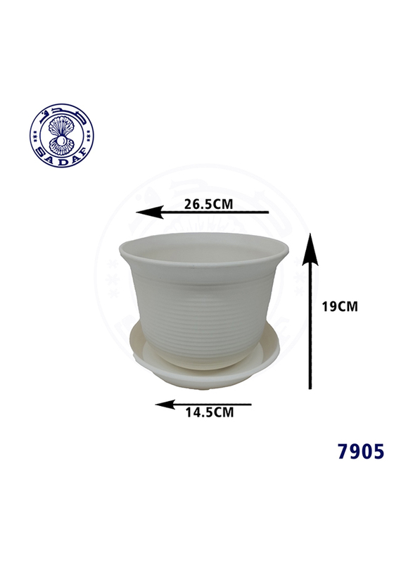 

Sadaf Plastic Planter Flower Pot with Tray, 19 x 26.5 x 26.5cm, White