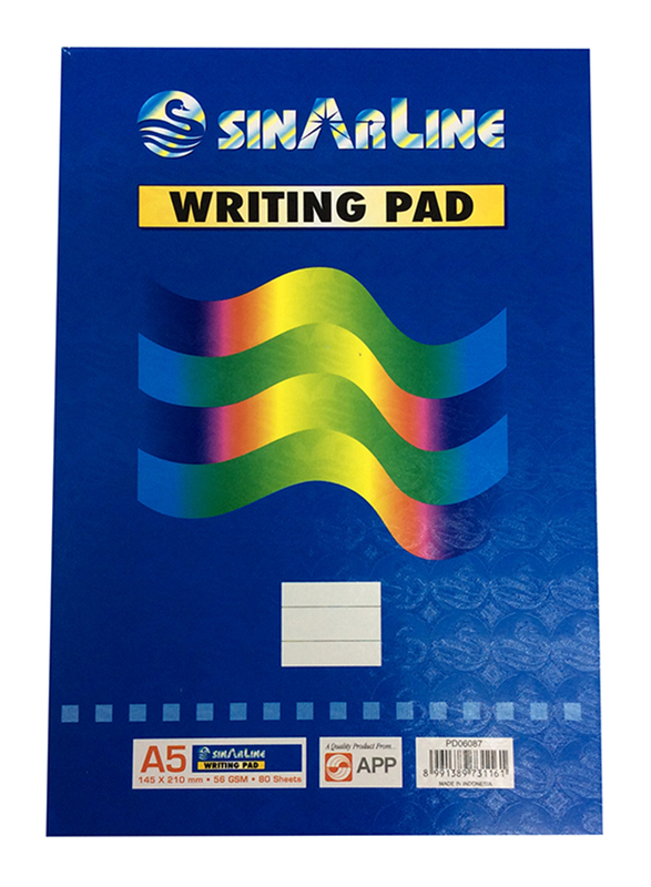 

Sinarline Standard Writing Notepad, 80 Sheets, A5 Size, White