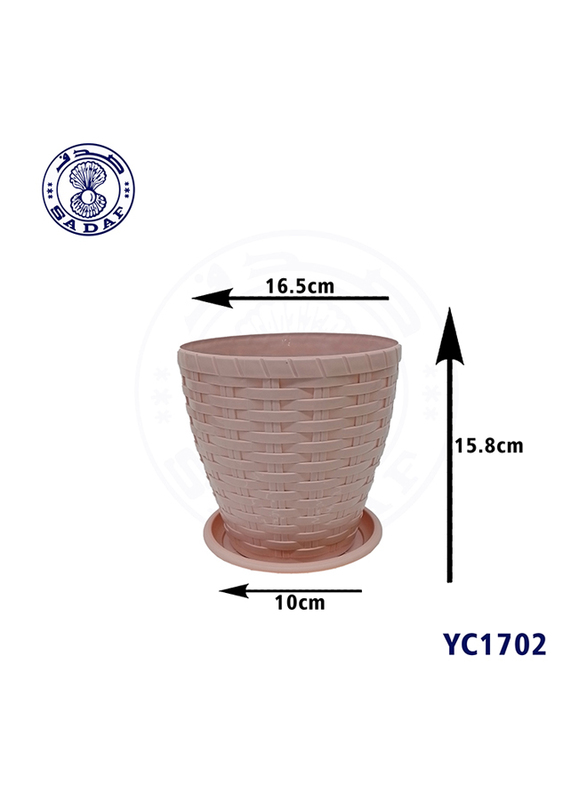 

Sadaf Plastic Planter Flower Pot with Tray, 15.8 x 16.5 x 16.5cm, Light Pink