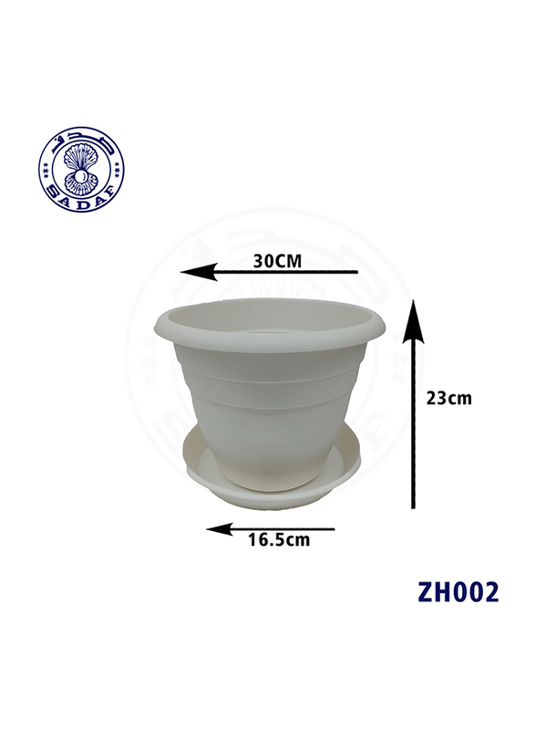 

Sadaf Plastic Planter Flower Pot with Tray, 23 x 30 x 30cm, White