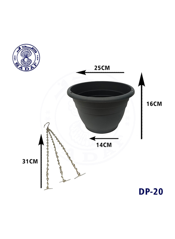 

Sadaf Plastic Hanging Planter Flower Pot with Hook & Chain, 16 x 25 x 25cm, Black