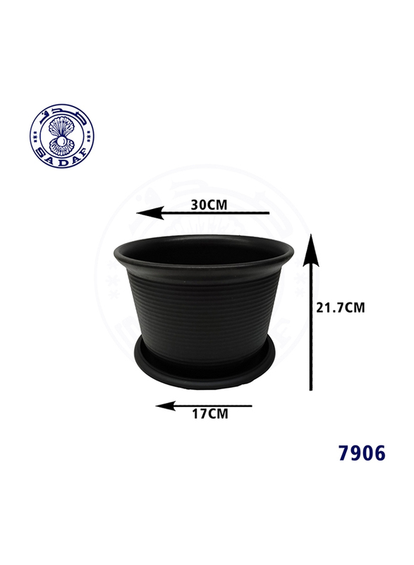 

Sadaf Plastic Planter Flower Pot with Tray, 21.7 x 30 x 30cm, Black