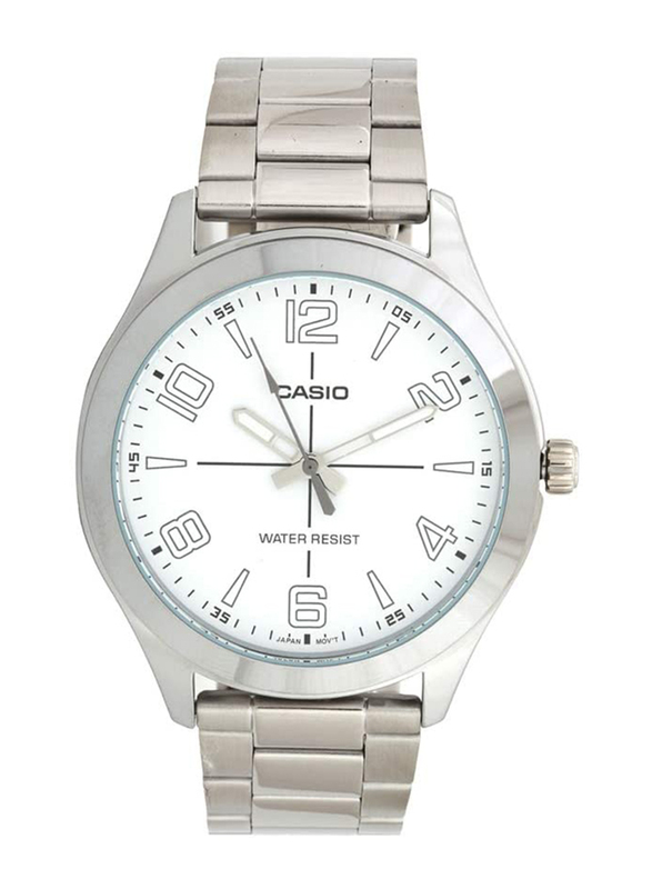 Casio Analog Watch for Men with Stainless Steel Band, Water Resistant, MTP-VX01D-7B, Silver-White