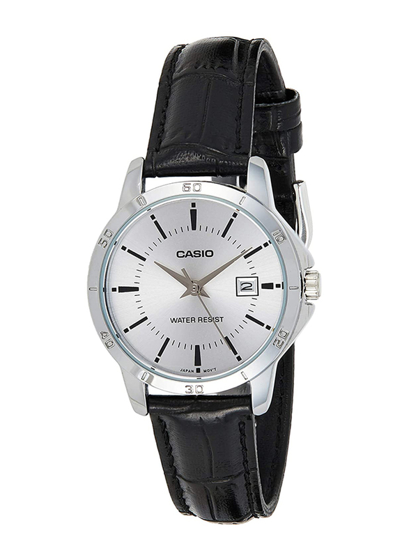 Casio Analog Watch for Women with Leather Band, Water Resistance, LTP-V004L-7A, Black-Silver