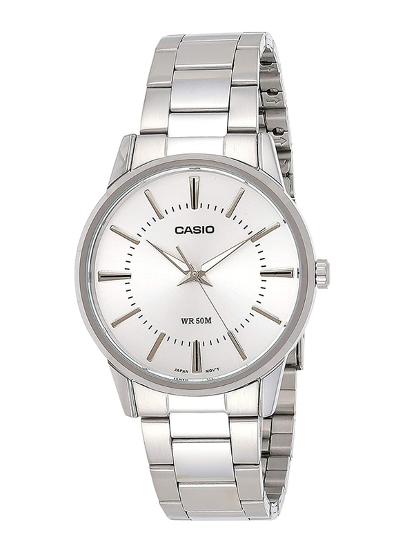 Casio Analog Quartz Watch for Men with Stainless Steel Band, Water Resistance, MTP-1303D-7AV, Silver-White