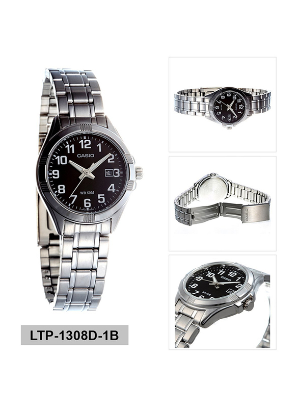 Casio Analog Watch for Women with Stainless Steel Band, Water Resistance, LTP-1308D-1BVDF, Silver-Black