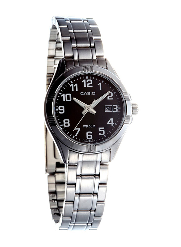 Casio Analog Watch for Women with Stainless Steel Band, Water Resistance, LTP-1308D-1BVDF, Silver-Black