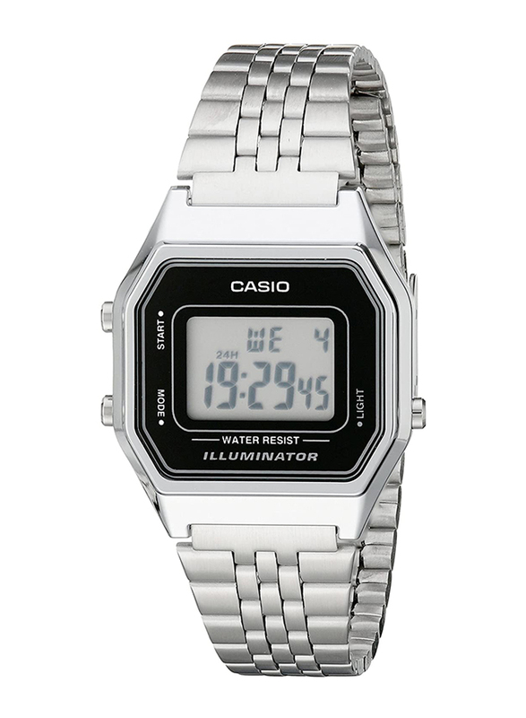Casio Digital Quartz Watch for Women with Stainless Steel Band, Water Resistance, LA680WA-1DF, Silver-Black