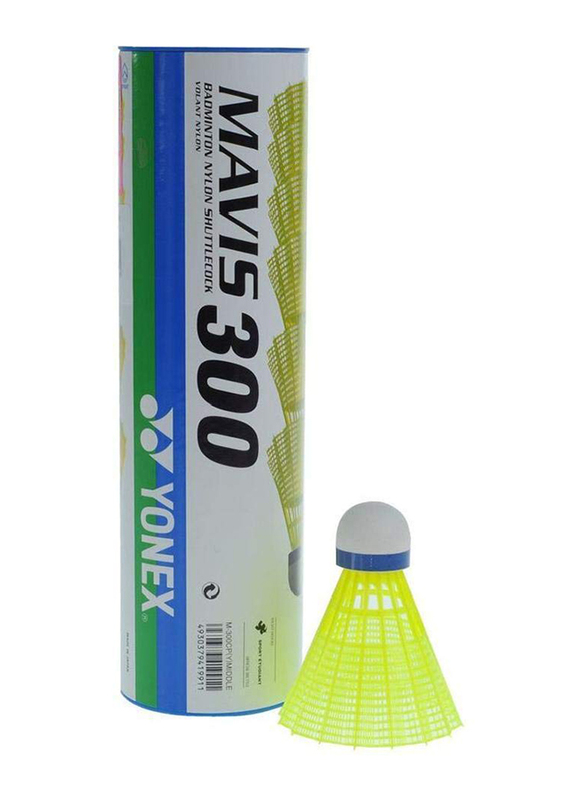 Yonex Mavis 300 Nylon Shuttlecock, 6 Pieces, Yellow/Green