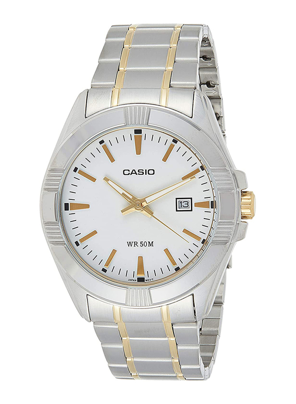 Casio Analog Watch for Men with Stainless Steel Band, Water Resistance, MTP-1308SG-7A, Silver-White