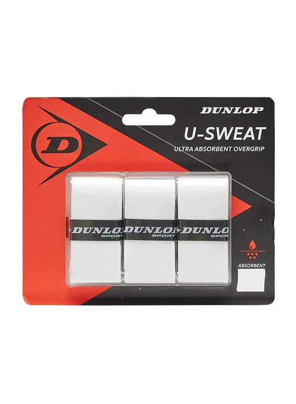 Dunlop 12BL U-Sweat Tennis Racket Over grip, DL613269, 3 Pieces, White