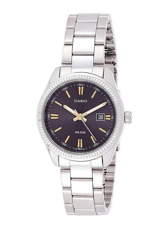 Casio Analog Watch for Women with Stainless Steel Band, Water Resistance, LTP-1302D-1A2VDF, Silver-Black