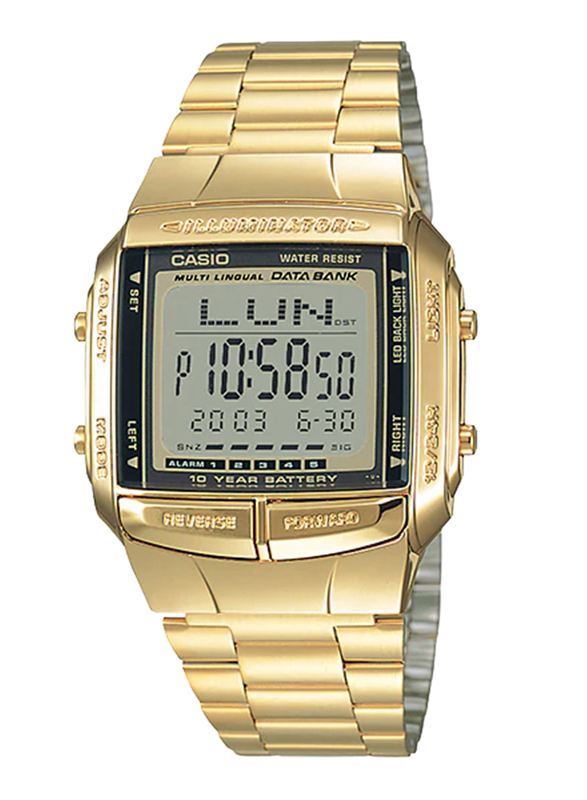 Casio DB-360G-9ADF Digital Watch for Unisex with Stainless Steel Band, Water Resistant and Chronograph, Gold-Multicolour