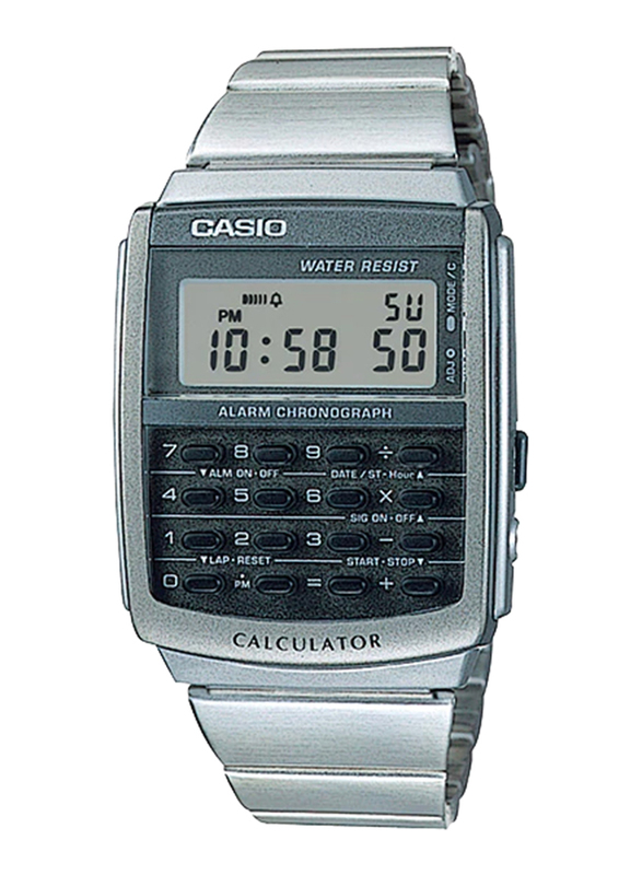 Casio CA-506-1DF Digital Watch for Unisex with Stainless Steel Band, Water Resistant and Chronograph, Silver-Multicolour