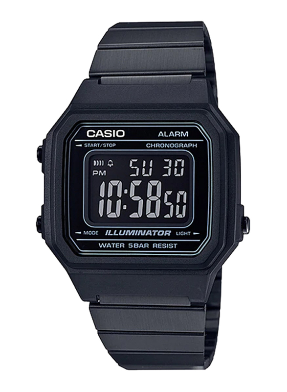 Casio B650WB-1BDF Digital Watch for Unisex with Stainless Steel Band, Water Resistant and Chronograph, Black-Multicolour