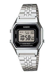 Casio LA680WA-1DF Digital Watch for Unisex with Stainless Steel Band, Water Resistant and Chronograph, Silver-Grey