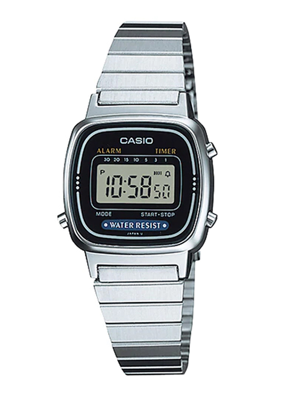 Casio LA670WD-1DF Digital Watch for Unisex with Stainless Steel Band, Water Resistant and Chronograph, Silver-Yellow