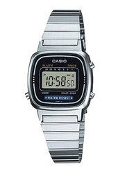 Casio LA670WD-1DF Digital Watch for Unisex with Stainless Steel Band, Water Resistant and Chronograph, Silver-Yellow