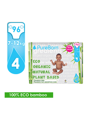 Pure Born Eco Organic Natural Plant Bases Pineapple Diapers, Size 4, Junior, 7-12 kg, Value Pack, 96 Count