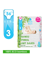 Pure Born Eco Organic Natural Plant Bases Pineapple Diapers, Size 3, Junior, 5-8 kg, Value Pack, 56 Count