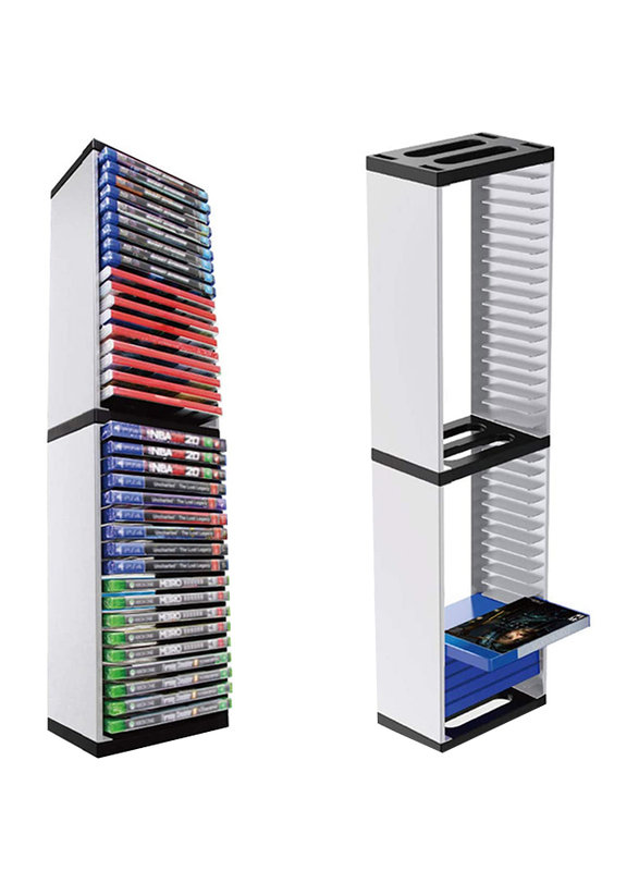 

YNNG Game Storage Tower Stand Dock Station Stand for PS5 /PS4/DVD, CD Game Organizer, Silver