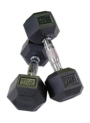 Marshal Fitness Rubber Dumbbells Set, 2 x 7KG, Black/Silver