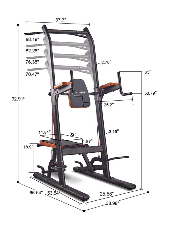 Marshal Fitness Multifunction Pull Up Dip Station with Bench Adjustable Height, MF-9402, Black