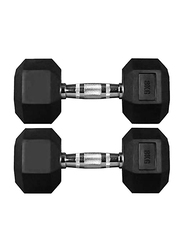Marshal Fitness Rubber Dumbbells Set, 2 x 8KG, Black/Silver