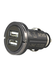 Digidock High-Power Twin USB Smart Car Charger with 2.4A Fast Charging, Black