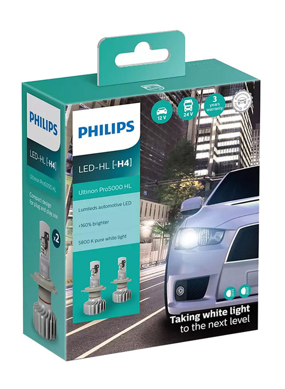 Philips LED H4 5800K Ultinon 5000Pro Headlight Bulb Set, 1 Pair