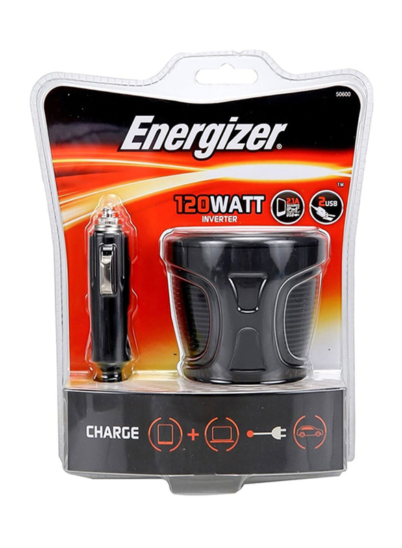 Energizer 120W Cup Holder Inverter Charger, Black