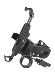 Digidock Mobile Holder With USB Charger for Motorbike, Black