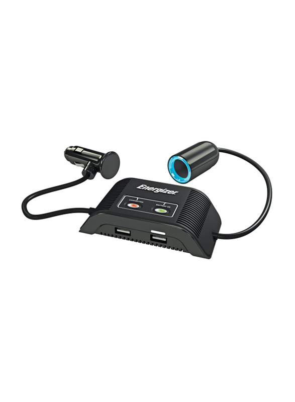 Energizer Power Outlet Twin USB Plus Socket and Battery Guard, Black
