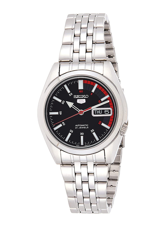 Seiko 5 Automatic Analog Watch for Men with Stainless Steel Band, Water Resistant, SNK375K, Silver-Black