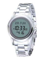 Al-Harameen Digital Muslim Azan Athan Unisex Watch with Stainless Steel Band, Water Resistant, HA-6381-S, Silver-Grey
