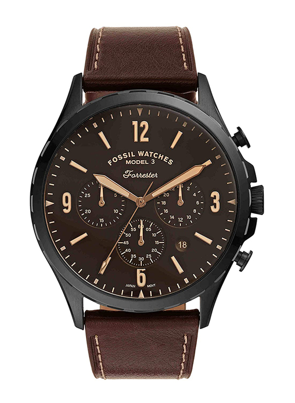 

Fossil Forrester Analog Quartz Watch for Men with Leather Band, Water Resistant and Chronograph, FS5608, Brown