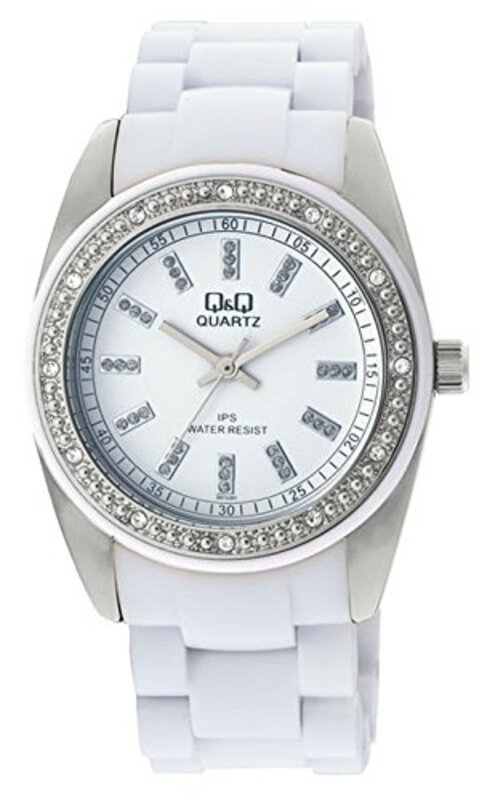 

Q&Q Analog Watch for Women with Plastic Band, Water Resistant, GQ13J201Y, White-White