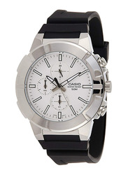 Casio Analog Watch for Men with Rubber Band, Water Resistant and Chronograph, MTP E501 7AVDF, Black-White