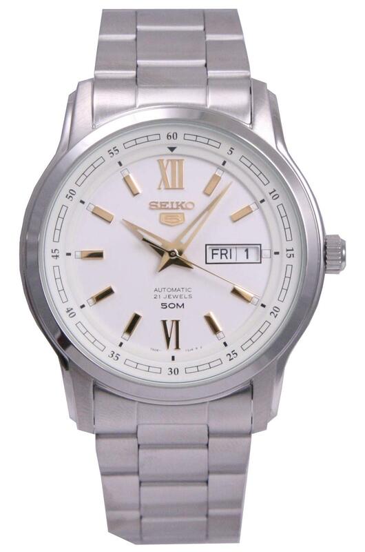 

Seiko Analog Watch for Men with Stainless Steel Band, Water Resistant, SNKP15K1, White-Silver