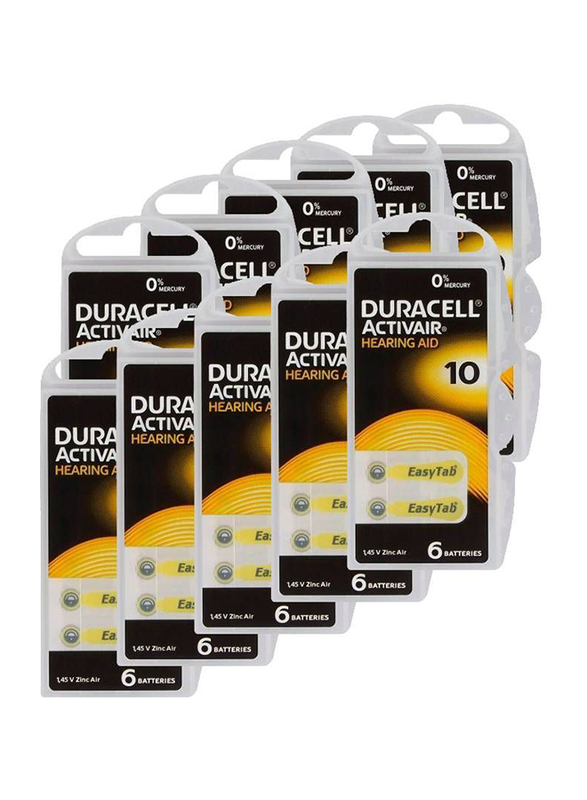 

Duracell 60-Pieces Active Air Size 10 Hearing Aid Batteries, Multicolour