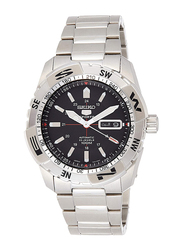 Seiko 5 Sports Automatic Analog Watch for Men with Stainless Steel Band, Water Resistant, SNZJ05J1, Silver-Black