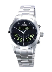 Al-Harameen Islamic Analog/Digital Watch for Men with Stainless Steel Band, Water Resistant, Silver-Black